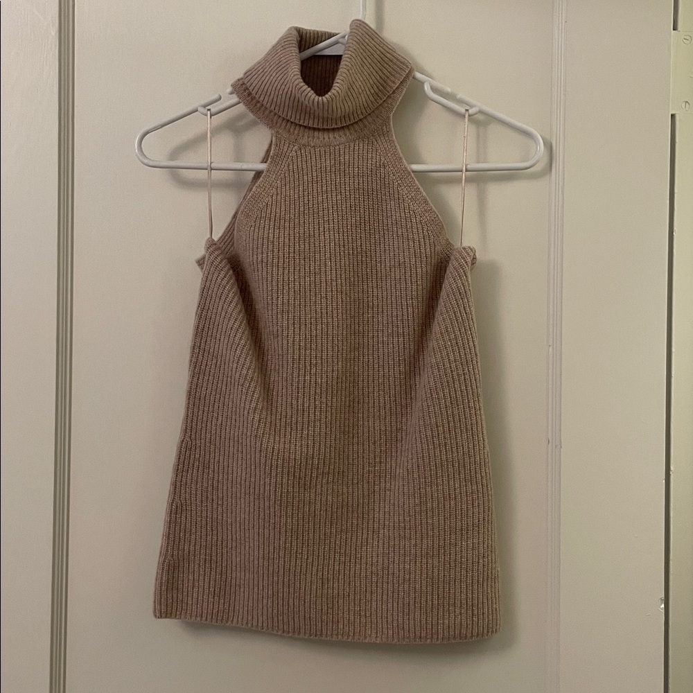 Reiss Cashmere Turtleneck Sleeveless Sweater in Tan